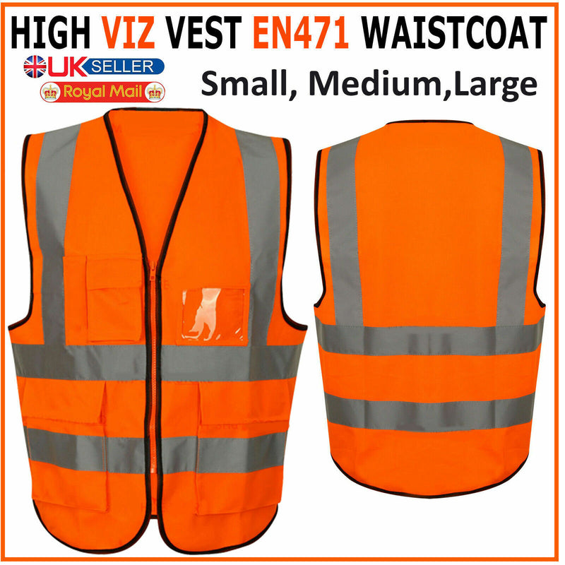Hi Vis Viz Vest High Visibility Waistcoat With ID & Phone Pockets Yellow Orange