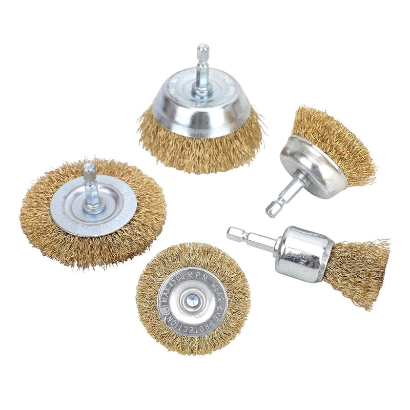 Wire Cup/Wheel Brush Set For Drill, Steel Brass Metal Cleaning Rust Sanding 5pc