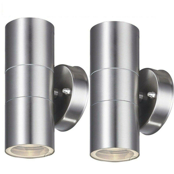 2x Stainless Steel Up Down Wall Light GU10 IP65 Double Outdoor Wall Lights