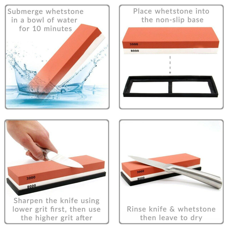 Whetstone Knife Sharpening Stone 3000/8000 Grit Combination Waterstone