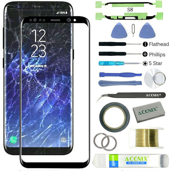 Samsung Galaxy S8 Front Glass Screen Lens Replacement Repair Kit BLACK