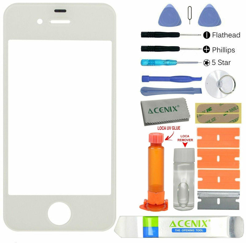 ACENIX Apple iPhone 4 4s White Outer Front Glass Screen Replacement Repair Kit