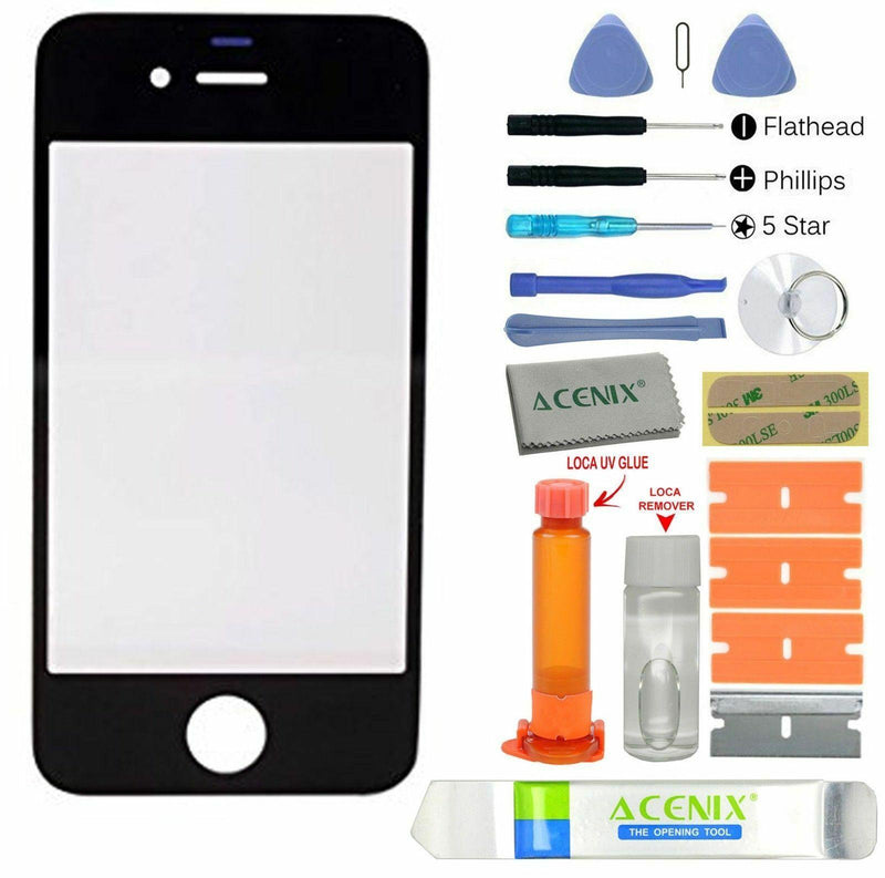 ACENIX Apple iPhone 4 4s Black Outer Front Glass Screen Replacement Repair Kit