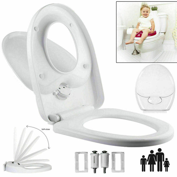 Toilet Seat Soft Close Family Child Friendly 3in1 TOP & BOTTOM Hinges White New