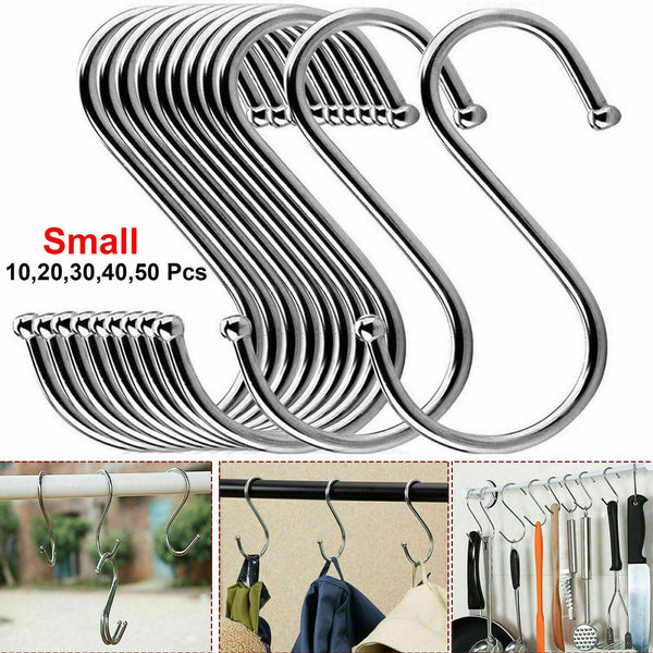Stainless Steel S Hooks 10/20/30/40/50 Kitchen Utensil Clothes Hanger Hanging UK