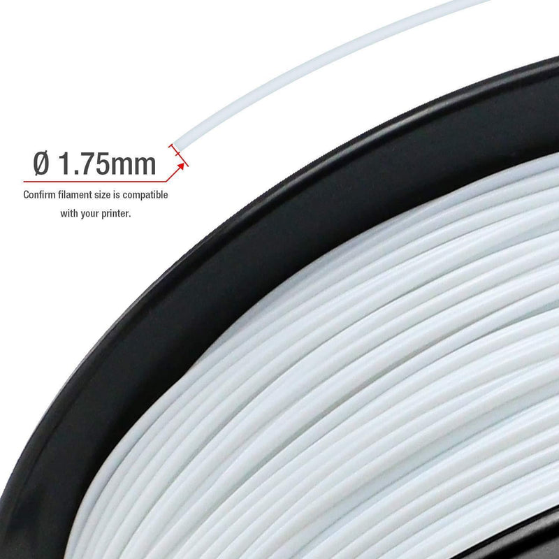 White PLA 3D Printer Filament, 1kg Spool Filament 1.75 mm For 3D Pens