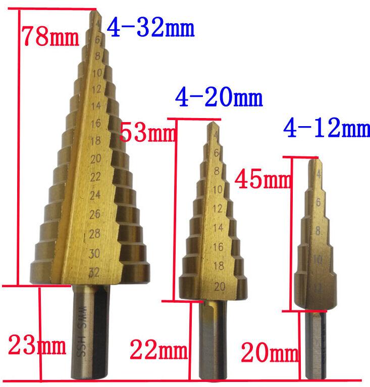 Step Drill / Cone Cutter Set 3pc HSS 4-32mm TE123