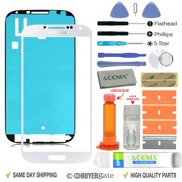 Samsung Galaxy S4 Front Glass lens Screen Replacement Repair Kit WHITE +UV Glue