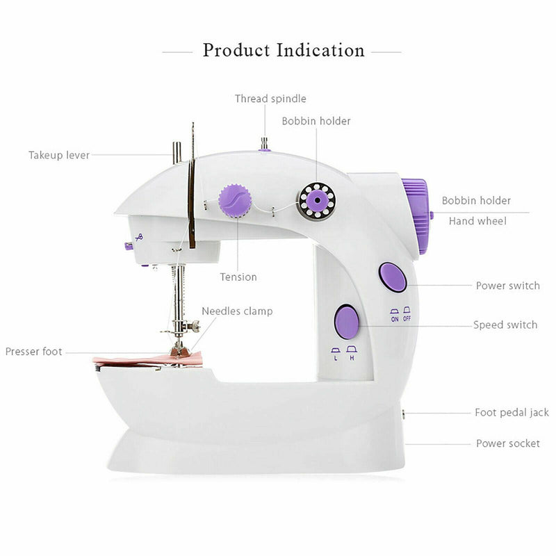 Portable Electric Sewing Stiches Machine Mini LED 2 Speed Overlock Foot Pedal UK