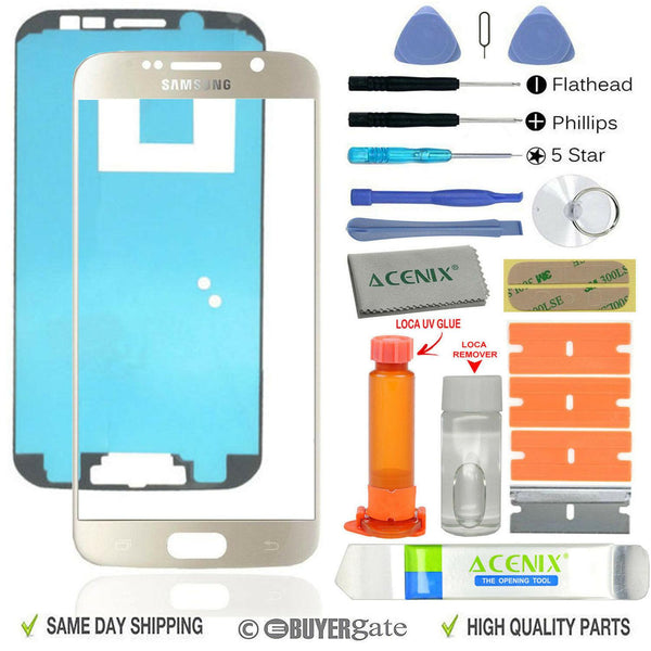 Samsung Galaxy S6 Gold Glass lens Screen Replacement Repair Kit Black + UV Glue