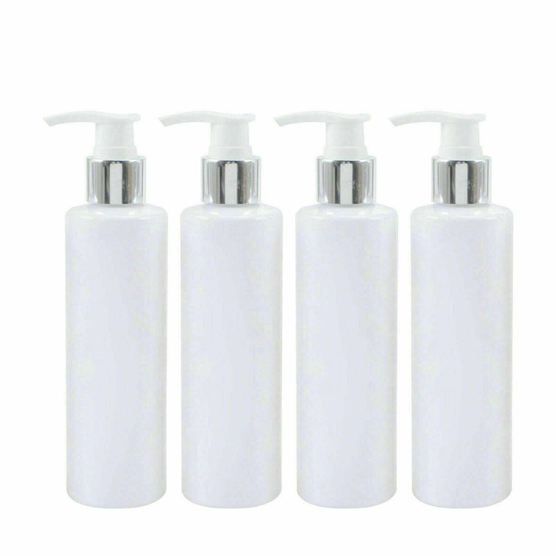 500ml White Cylindrical PET Plastic Bottle & Silver/White Lotion Pump Large