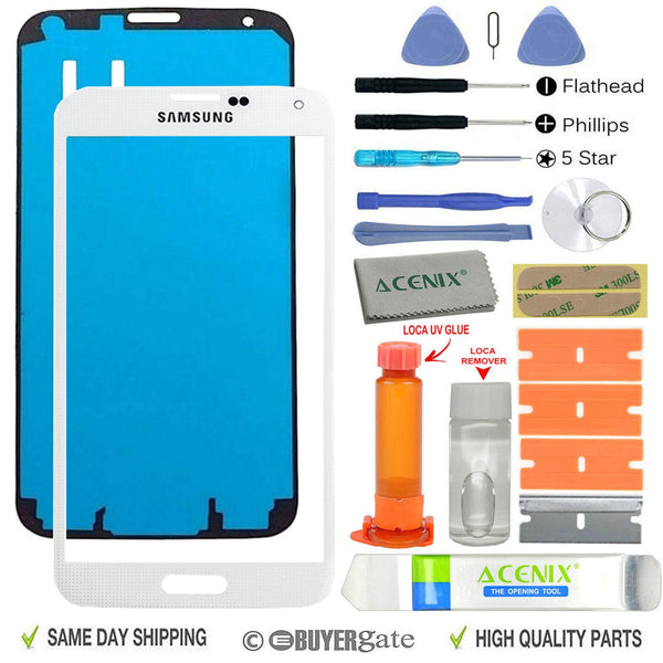 SAMSUNG GALAXY S5 Replacement Screen Front Glass lens Repair Kit WHITE UV Glue