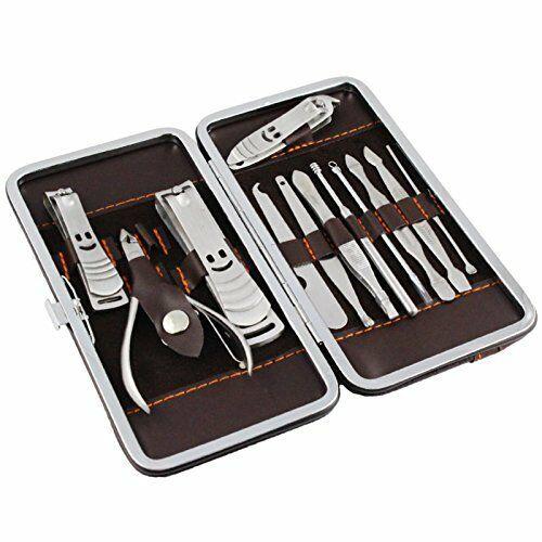 Manicure Pedicure Set 12 Pcs Nail Care Cutter Cuticle Clippers Kit Gift Case