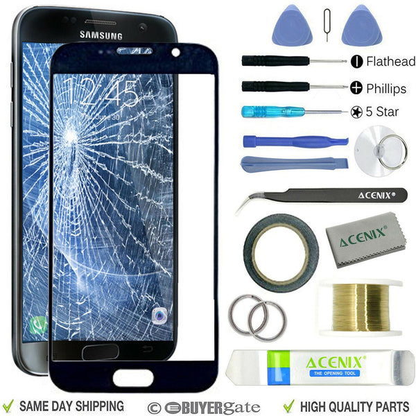 SAMSUNG GALAXY S7 Black Replacement Screen Front Glass lens Repair Kit+ 2mm Tape