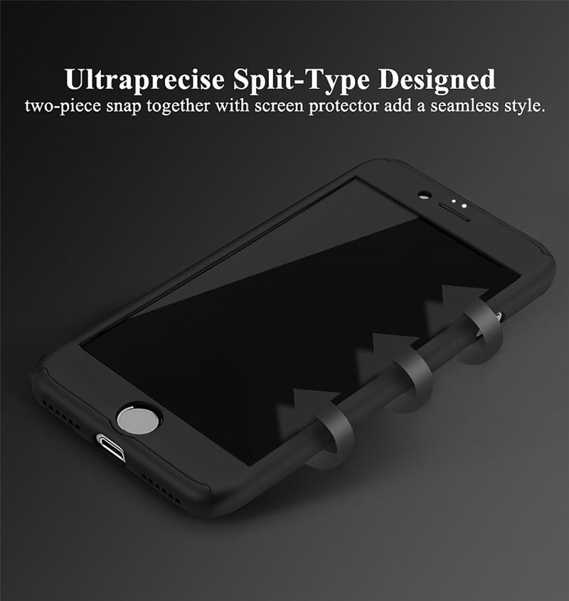 Hybrid 360° Tempered Glass Cover For iPhone 7 Plus Black